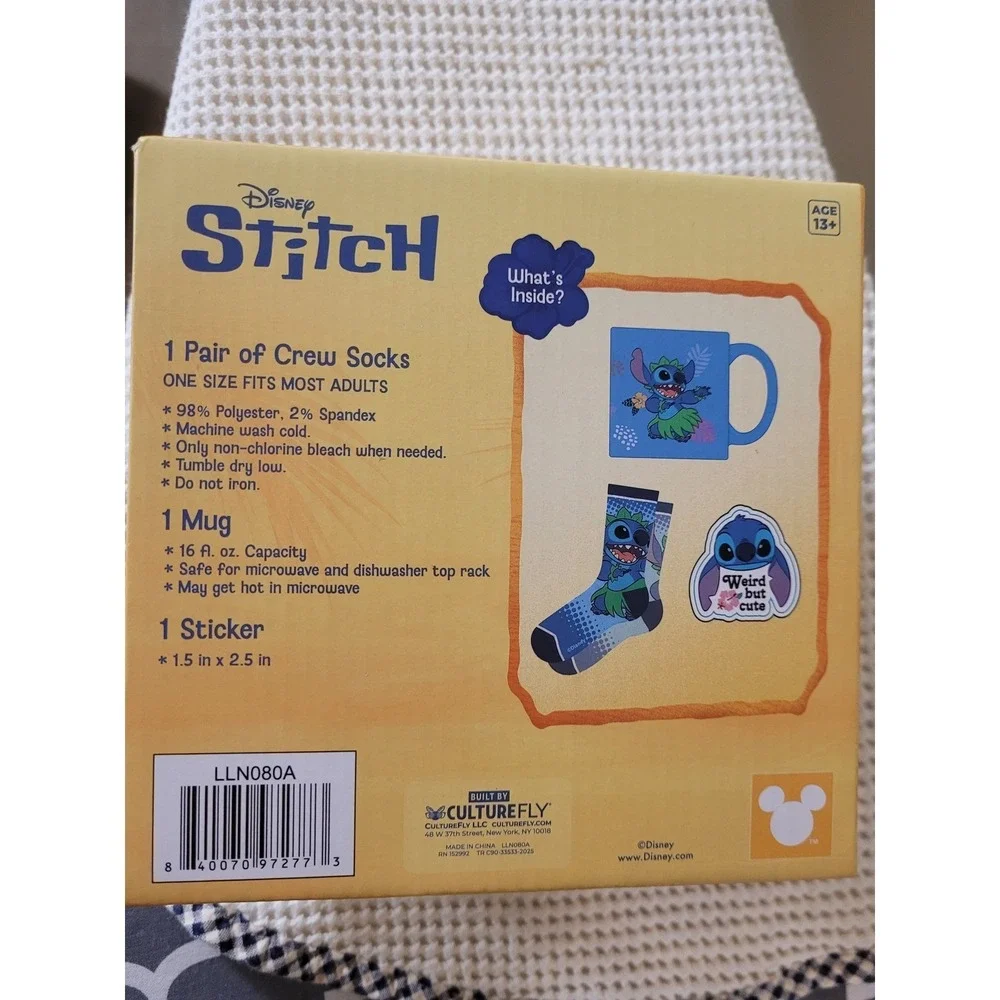 Disney Stitch Sock in a Mug Set 1 Pair Crew Socks 1 Mug 1‎ Sticker Gift NIB